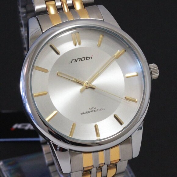 Men's Casual Watch Two Tone Silver Sunburst Dial Gold Hands, Indices 38mm - Picture 8 of 12